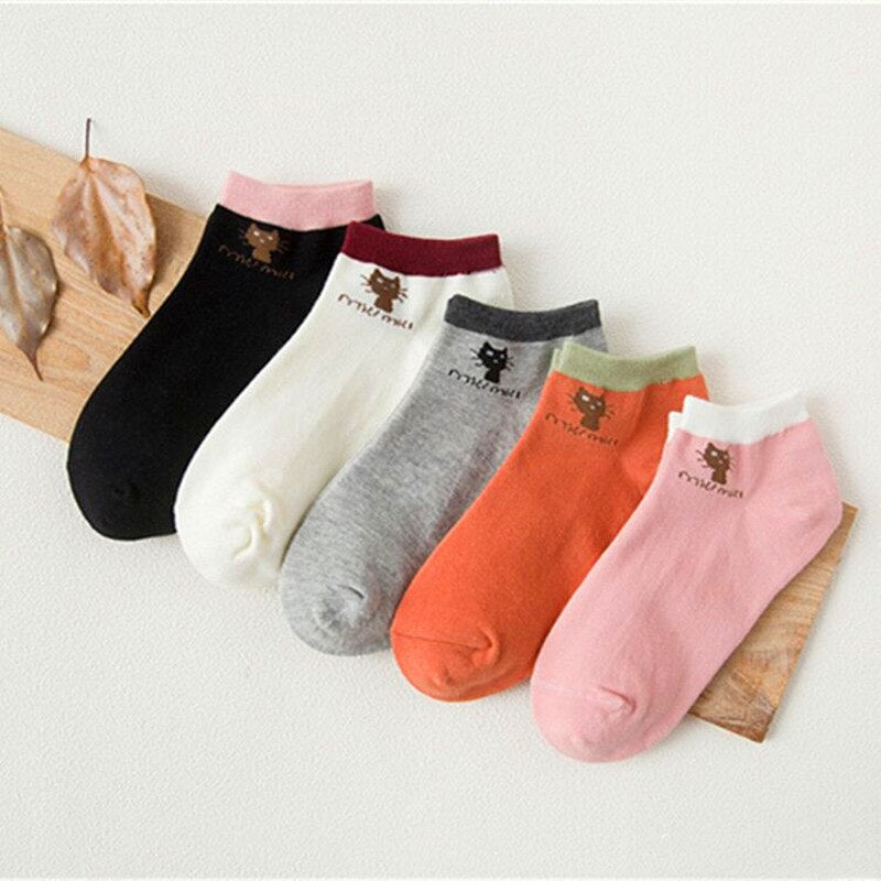 5 Pairs Women Socks Print Cartoon Bird Giraffe Harajuku Street Style Cotton Short Socks Female Casual Funny Ankle Socks Sox